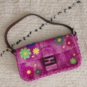 FENDI SEX AND THE CITY WOOL FELT FLOWER PATCHWORK BAGUETTE BAG CARRIE BRADSHAW!!